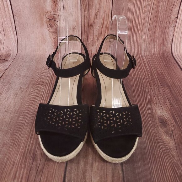 Vionic Ariel Womens Sz 7.5 Wide Black Suede Ankle Strap Wedge Espadrille Sandals - Picture 5 of 15